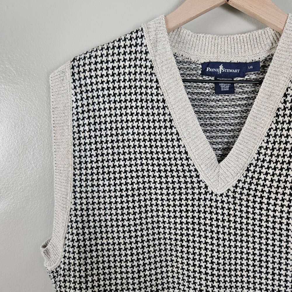 Payne Stewart Houndstooth Sweater Vest Sz L Black Ivory V-Neck Golf - Picture 5 of 8